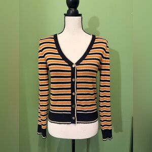 Striped V-Neck Button-Up Sweater